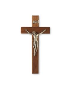 11" Walnut Cross with a Fine Pewter Corpus