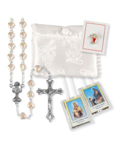 6mm Pearl Heart Bead Rosary First Communion Set