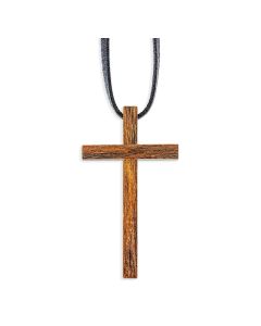 3 1/8" Brown Wooden Cross on a Leather Cord
