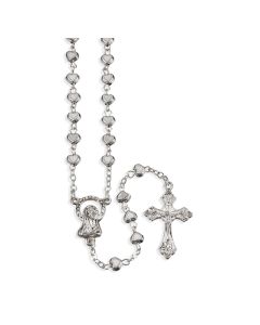 4mm White Epoxied Heart Shaped Bead Rosary with Oxidized Center and Crucifix