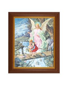10 1/2" x 12 1/2" Walnut Finish Beveled Frame with 8" x 10" Guardian Angel Textured Art