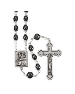 Black Palissander Wood Bead Rosary, Boxed