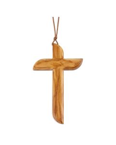 4 3/4" Olive Wood Beveled Edge Cross with Sloped Ends on a 30" Cord
