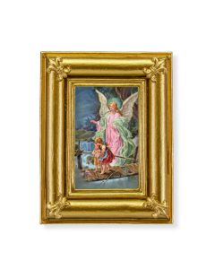 Gold Frame with Fleur de lis Corners and a Guardian Angel Print-P65