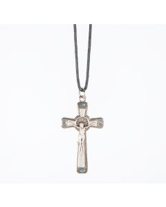 1 1/2" Silver Tone Crucifix with Light Blue Austrian Set Crystals