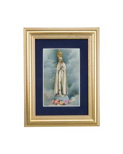 5 1/4" x 6 3/4" Gold Leaf Frame-Navy Blue Matte with a 2 1/2" x 3 3/4" Our Lady of Fatima Print