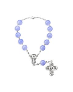 Round Light Blue Glass Bead Auto Rosary