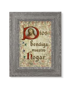 7 1/2" x 9 1/2" Grey Weathered Frame with House Blessing in Spanish Artwork on Wood Plaque
