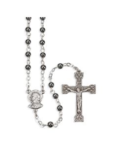 4mm Genuine Hematite Gemstone Bead Rosary, Boxed