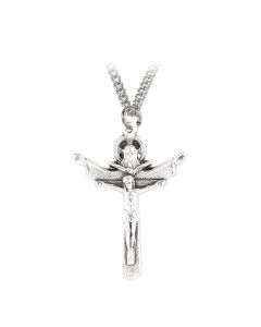2" Silver Oxidized Holy Trinity Crucifix on 24" Stainless Steel Chain, Boxed