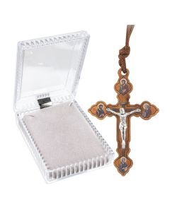 1 7/8" Four Evangelist Olive Wood Crucifix on a 27" Cord, Boxed