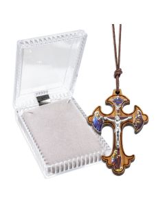 1 7/8" Trinity, Mary, John and Mary Magdalene Olive Wood Crucifix on a 27" Cord, Boxed