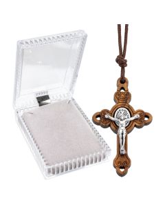 1 7/8" St. Bendict Olive Wood Crucifix on a 27" Cord, Boxed