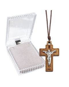 1 1/2" Olive Wood Crucifix on a 27" Cord, Boxed