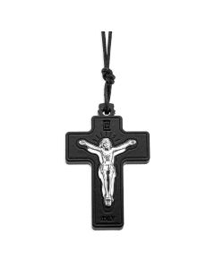 1 3/4" Laser Cut Black Olive Wood Crucifix on a 27" Cord, Boxed