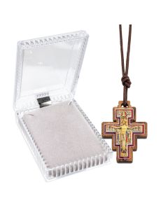 1 1/2" San Damiano Olive Wood Crucifix on 27" Cord, Boxed