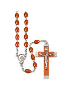 Brown Acrylic Bead Rosary with Metal Bound Crucifix