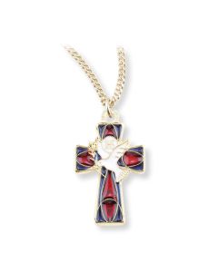 1 3/8" Red Epoxied Cross with Holy Spirit and IHS on Chain, Boxed