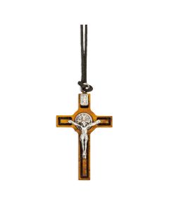 2 1/2" St. Benedict Olive wood Crucifix on a Brown Cord