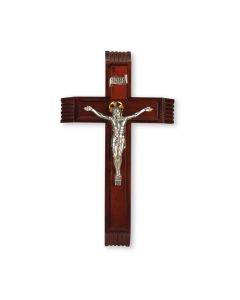 12" Dark Cherry Sick Call Crucifix with Antique Silver and Gold Finish Corpus