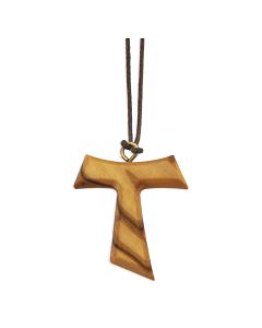 1 3/8" Franciscan Tau Olive Wood Cross on a 33" Brown Cord