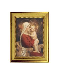 6 3/4" X 8 3/4" Gold Leaf Finish Frame with 5" X 7" Madonna and Child Textured Art