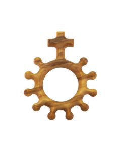 1 1/2" Olive Wood Finger Rosary Ring with Cross