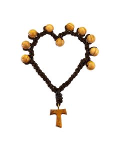 One Decade Corded Rosary Bracelet with 8mm Olive Wood Beads and Tau Cross