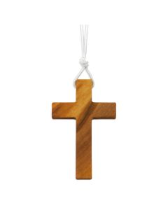 3" Olive Wood Cross on a White Cord