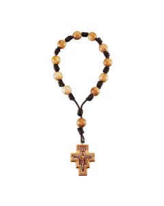 7" One Decade Rosary with 12mm Olive Wood Beads and San Damiano Cross