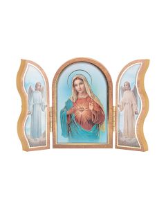Immaculate Heart of Mary Standing Natural Wood Triptych