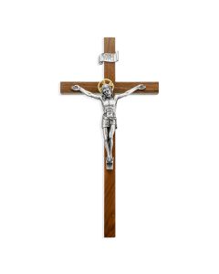 11" Walnut Cross with Antiqued Silver and Gold Tone Salerni Corpus