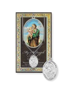 Saint Joseph Genuine Pewter Medal on a 24" Chain with Biography and Picture Folder