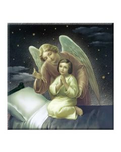 Guardian Angel with Child at Prayer 15 cm x 15cm Ceramic Tile with Varnish Effects Boxed