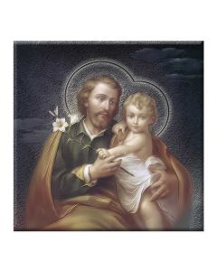 St. Joseph with Jesus  15 cm x 15cm Ceramic Tile with Varnish Effects Boxed 