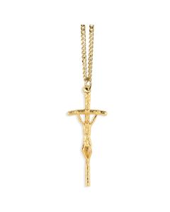 1 3/4" Papal Gold Finished Crucifix on a 24" Chain, Boxed