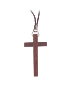 2 1/2" Stained Wood Cross on a Black Cord