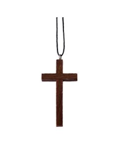 2 1/2" Stained Wood Cross on a Black Cord