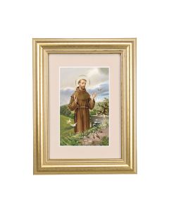 5 1/4" x 6 3/4" Gold Leaf Frame-Cream Matte with a 2 1/2" x 3 3/4" Saint Francis Print