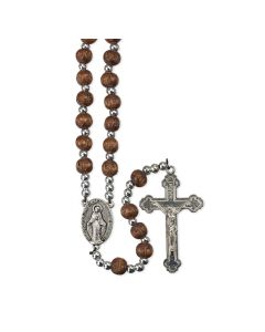 Dark Brown Wood Carved Bead Rosary -P65