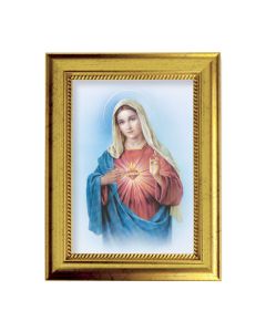 6 3/4" X 8 3/4" Gold Leaf Finish Frame with 5" X 7" Immaculate Heart of Mary Textured Art