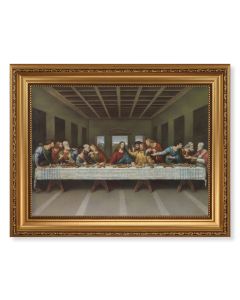 15 1/2" x 19 1/2" Antique Gold Leaf Beveled Frame with Bead Inlay and 12" x 16" DaVinci: Last Supper Textured Art