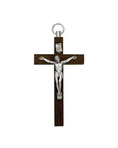 3 1/4" Italian Brown Wood Cross with a Silver Oxidized Corpus