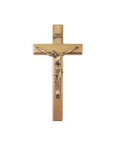 12" Oak Wood Crucifix with Museum Gold Finish Corpus