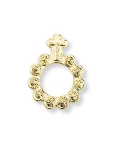 Gold Tone Rose Bud Rosry Ring with Cross