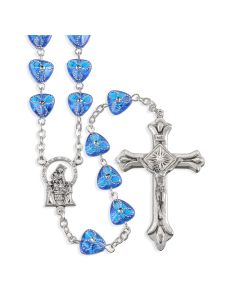 Sapphire Etched Heart Shaped Bead Rosary