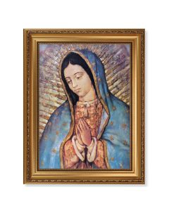 15 1/2" x 19 1/2" Antique Gold Leaf Beveled Frame with Bead Inlay and 12" x 16" Our Lady of Guadalupe Textured Art