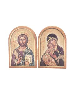 Christ All Knowing Standing and Our Lady of Vladimir Standing Natural Wood Diptych