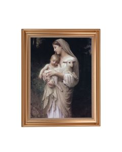 13 1/2" x 16 9/16" Gold Leaf Antique Finished Frame with 11" x 14"  Our Lady of Divine Innocence Textured Art