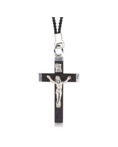 2" Wood Crucifix on a Black Cord